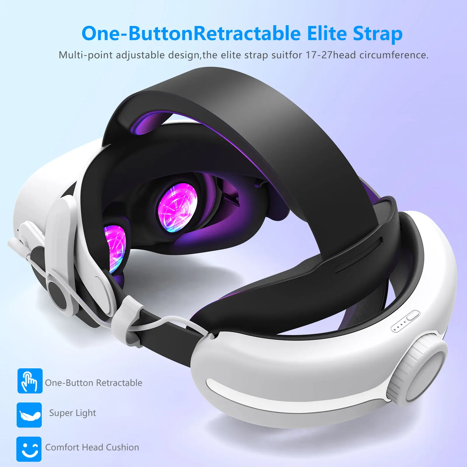 For meta quest 3s head strap charging headset VR accessories, 12000 mah quest3s accessories Comfortable Adjustable Elite headset