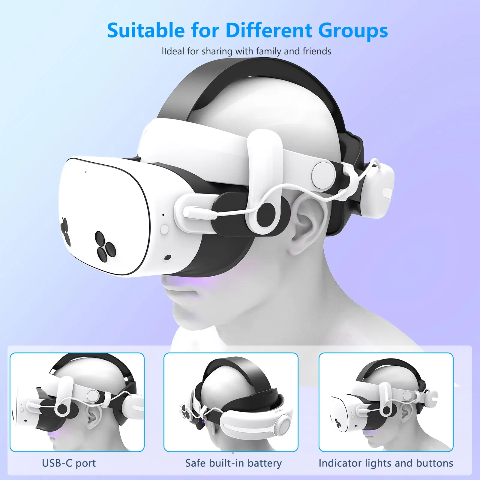 For meta quest 3s head strap charging headset VR accessories, 12000 mah quest3s accessories Comfortable Adjustable Elite headset
