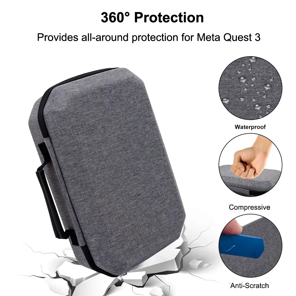 Hard Carrying Case Shockproof Hard Shell Case with Mesh Pocket Protective Carry Bag for Meta Quest 3S VR Headset and Accessories