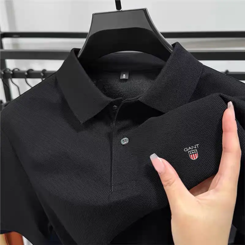 100% pure cotton elite men's short sleeve business comfort polo shirt luxurious new fashion exquisite Paul embroidery Tshirt top