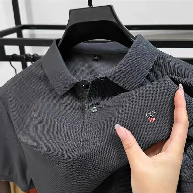100% pure cotton elite men's short sleeve business comfort polo shirt luxurious new fashion exquisite Paul embroidery Tshirt top