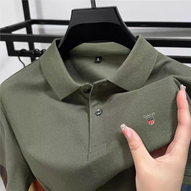 100% pure cotton elite men's short sleeve business comfort polo shirt luxurious new fashion exquisite Paul embroidery Tshirt top