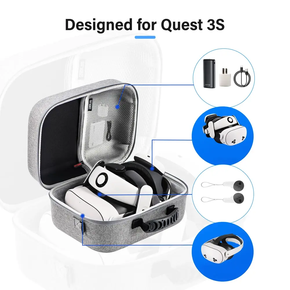 Hard Carry Case for Meta Quest 3 Handbag Waterproof Travel Storage Bag Mesh Pocket for Meta Quest 3 VR Headset Game Controller