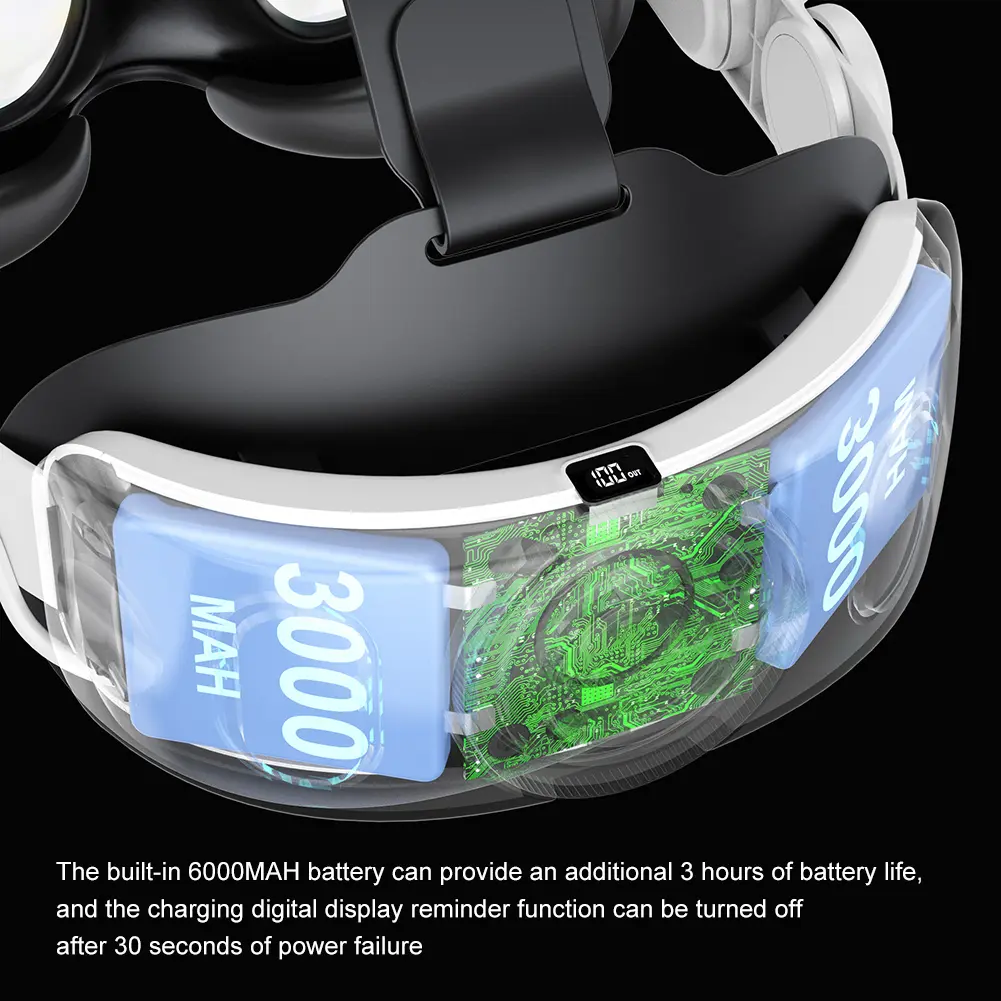 Adjustable VR Replacement Elite Head Strap 6000mAh Rechargable Battery Head Strap VR Accessories ABS for Meta Quest 3 VR Headset