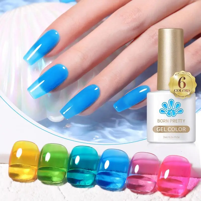 BORN PRETTY 7ml 6Pcs Soda Ice Jelly Gel Nail Polish Set Gorgeous Color Full Coverage Semi Permanent Varnish Soak Off UV Gel