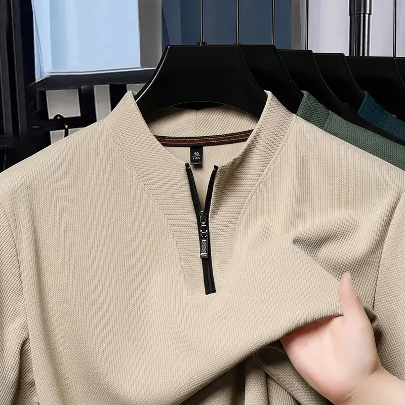 Half Zip Ice Silk Short Sleeved T-shirt for Men, Men's Lapel, 2025 Summer New Collection, Breathable Polo Shirt