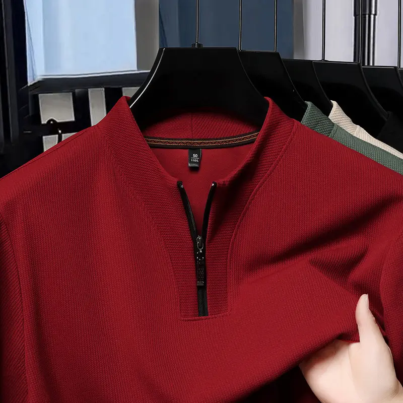 Half Zip Ice Silk Short Sleeved T-shirt for Men, Men's Lapel, 2025 Summer New Collection, Breathable Polo Shirt