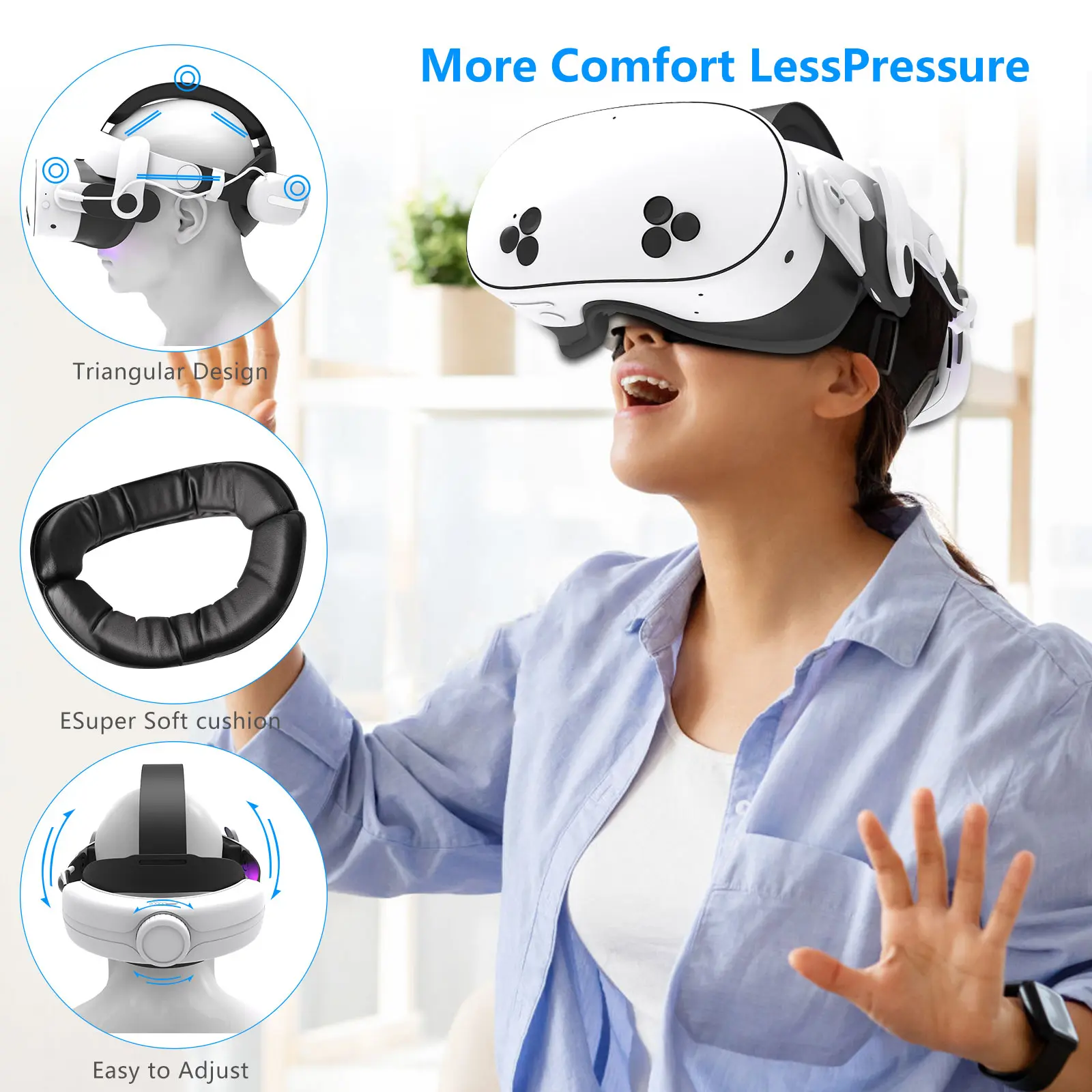 For Quest3S VR Headset 12000mAh Adjustable Charging Head Strap Elite Comfortable Accessory for Meta Quest3 Gaming Experience