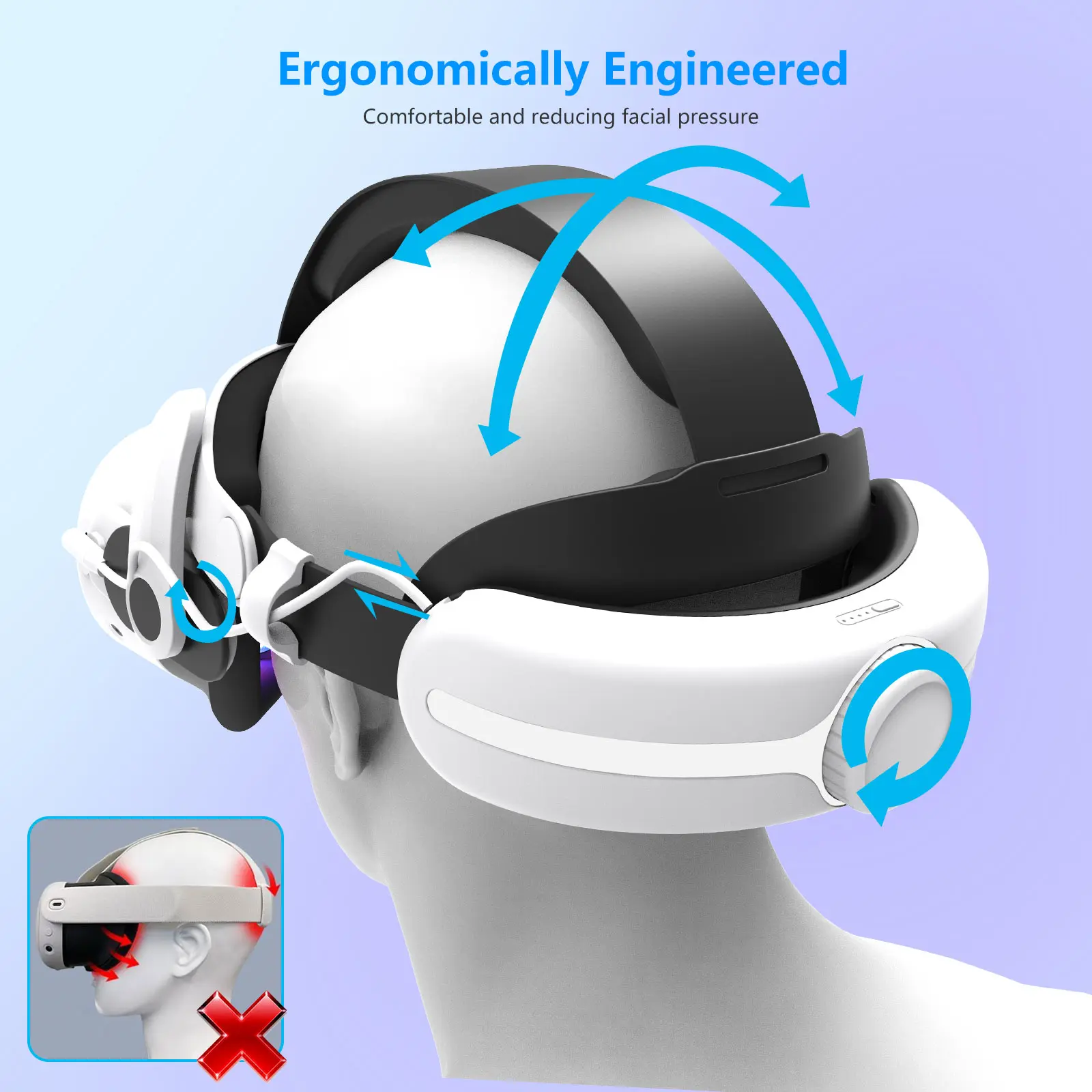 For Quest3S VR Headset 12000mAh Adjustable Charging Head Strap Elite Comfortable Accessory for Meta Quest3 Gaming Experience