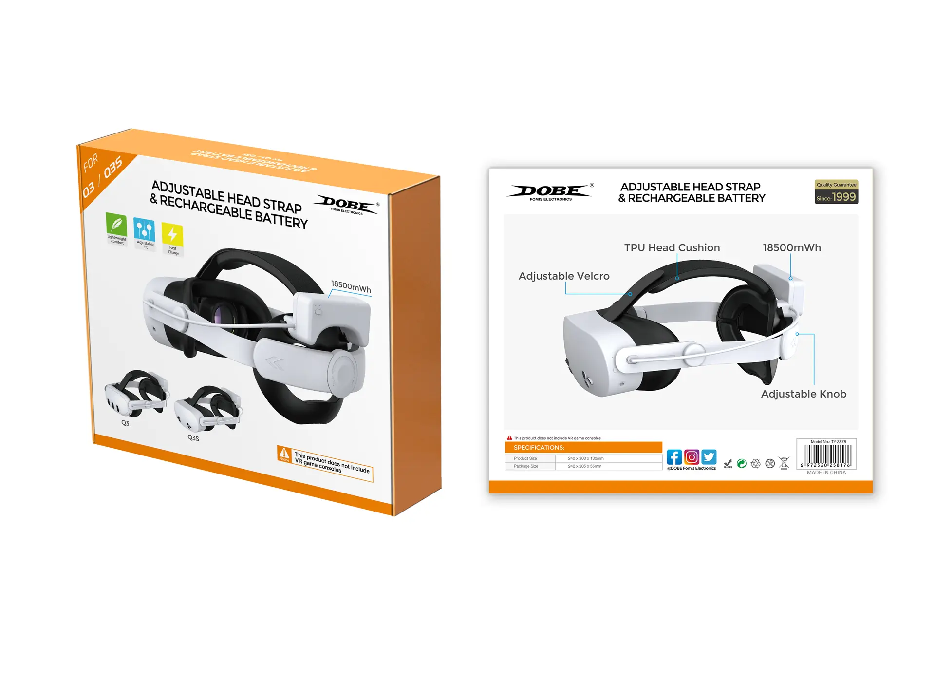DOBE Headset VR Battery TY-3878 for Meta Quest 3/3S with Rechargeable Long Life Battery&Multiple Security Protection