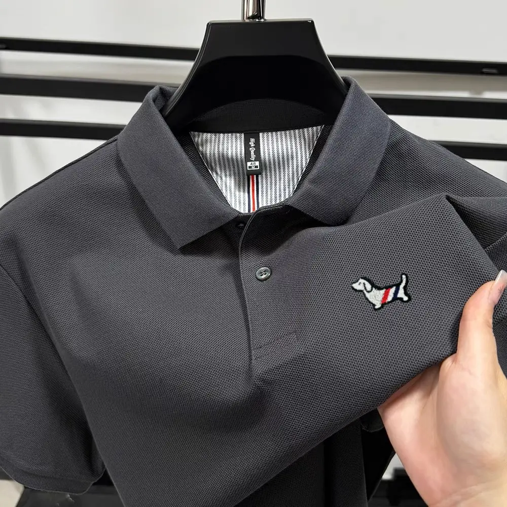 100% pure cotton high-end brand men's short sleeved polo shirt summer fashion hot selling dog embroidery boutique casual T-shirt