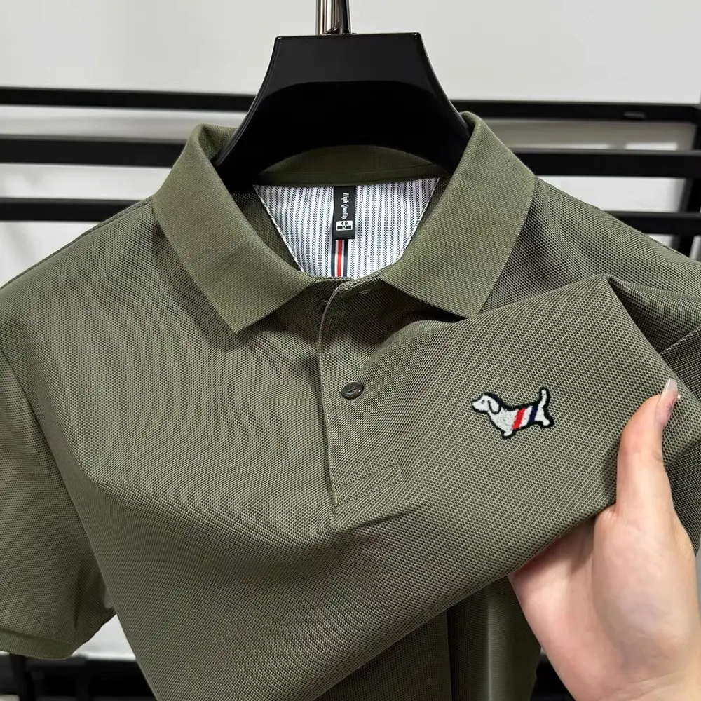 100% pure cotton high-end brand men's short sleeved polo shirt summer fashion hot selling dog embroidery boutique casual T-shirt