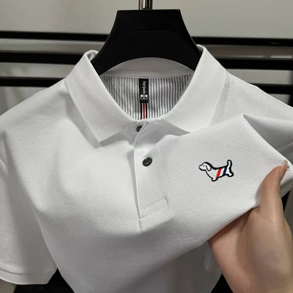 100% pure cotton high-end brand men's short sleeved polo shirt summer fashion hot selling dog embroidery boutique casual T-shirt