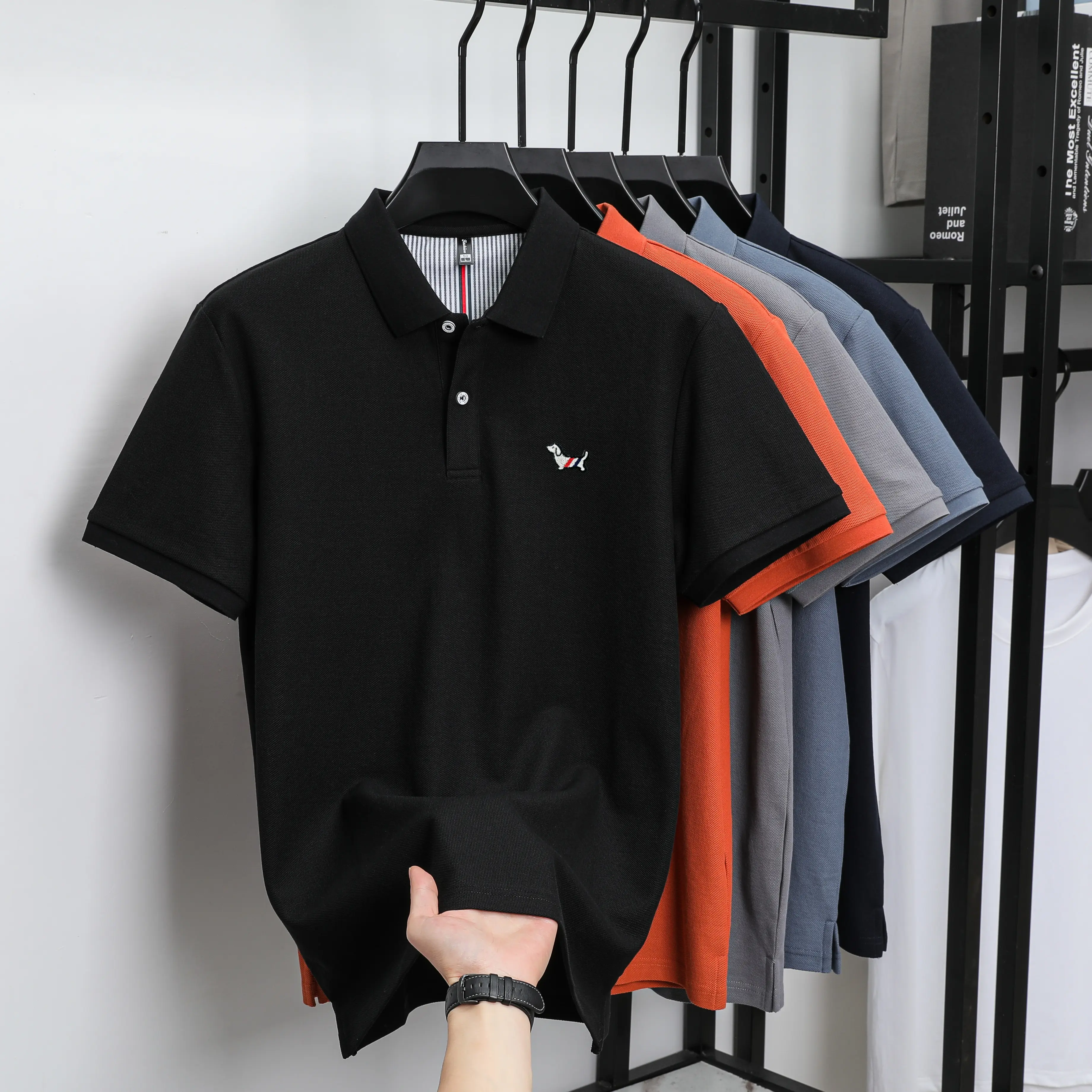 100% pure cotton high-end brand men's short sleeved polo shirt summer fashion hot selling dog embroidery boutique casual T-shirt