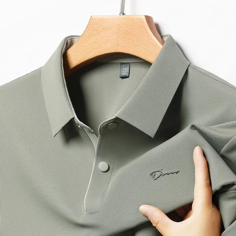 Summer seamless ice silk short sleeved T-shirt, polo shirt, flip collar, casual elastic top, breathable thin half sleeve