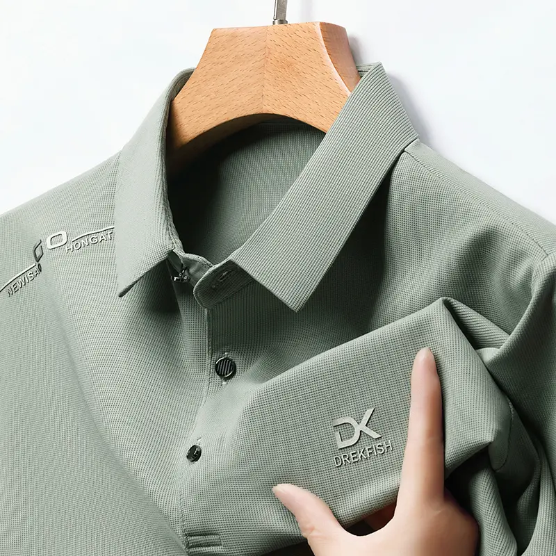 2024 Summer Men's Luxury Brand New Letter Printed Ice Silk Polo Shirt Trendy Business Casual Traceless Lapel T-shirt  Men's Top