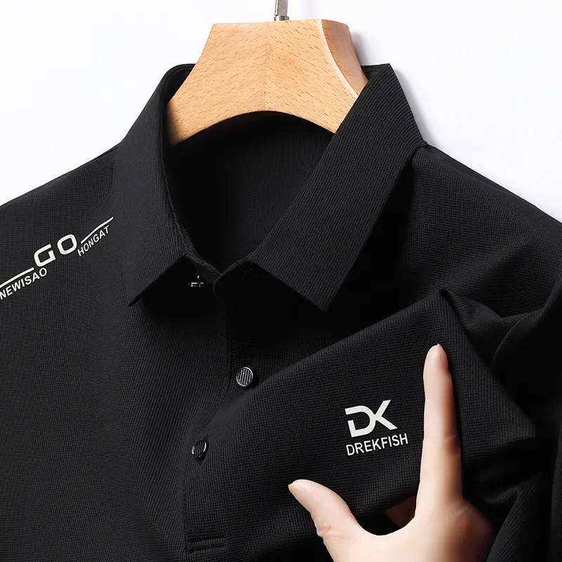 2024 Summer Men's Luxury Brand New Letter Printed Ice Silk Polo Shirt Trendy Business Casual Traceless Lapel T-shirt  Men's Top