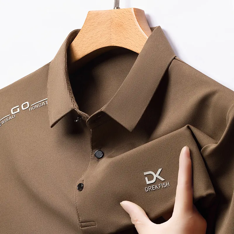 2024 Summer Men's Luxury Brand New Letter Printed Ice Silk Polo Shirt Trendy Business Casual Traceless Lapel T-shirt  Men's Top