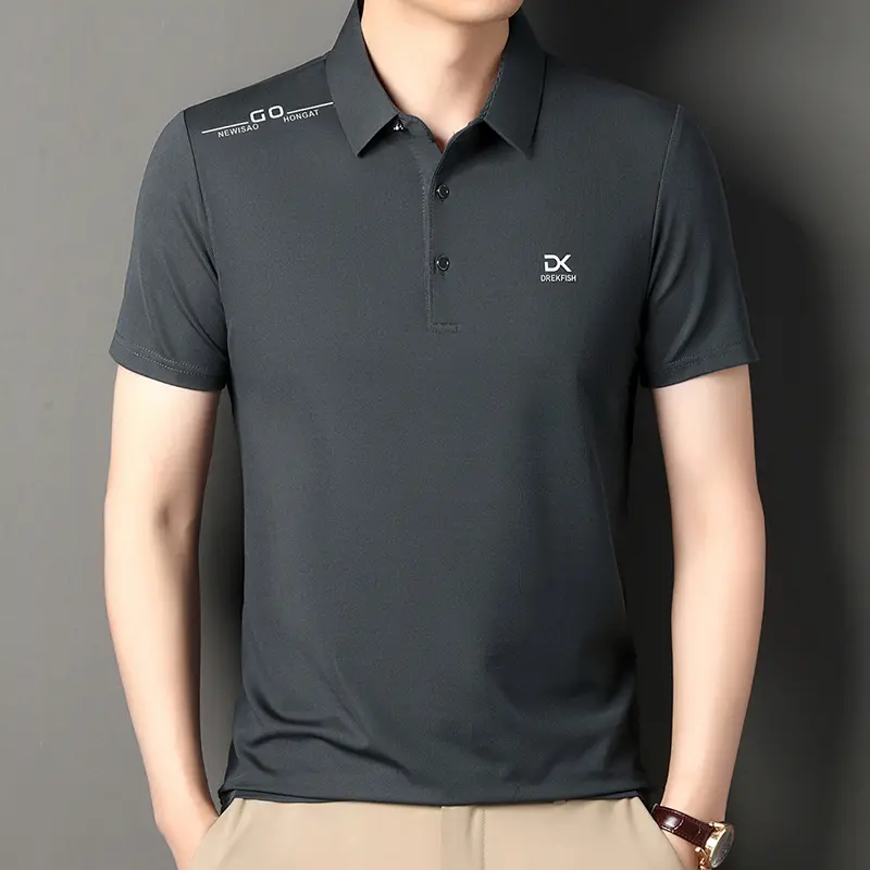 2024 Summer Men's Luxury Brand New Letter Printed Ice Silk Polo Shirt Trendy Business Casual Traceless Lapel T-shirt  Men's Top
