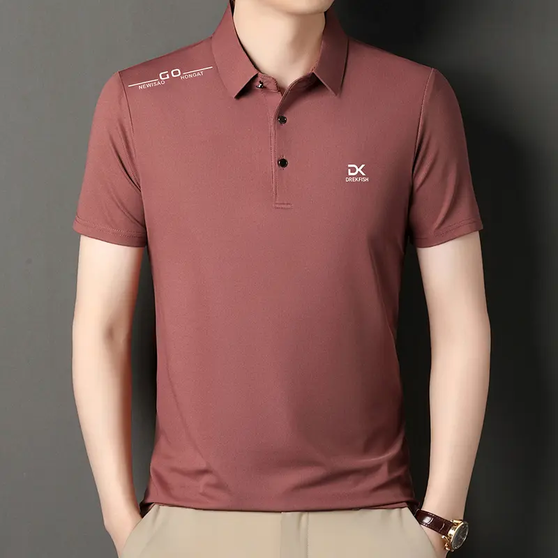 2024 Summer Men's Luxury Brand New Letter Printed Ice Silk Polo Shirt Trendy Business Casual Traceless Lapel T-shirt  Men's Top