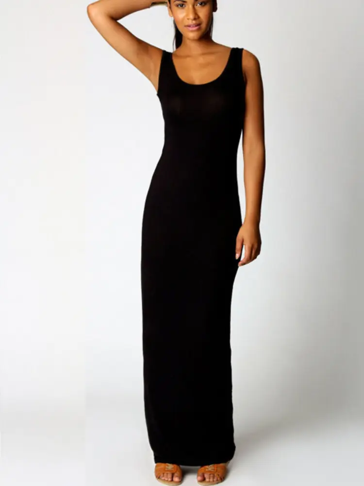 Sexy Solid Color Slim Bodycon Long Maxi Dress Women Elegant Sleeveless Skinny Dress Club Party Vestidos