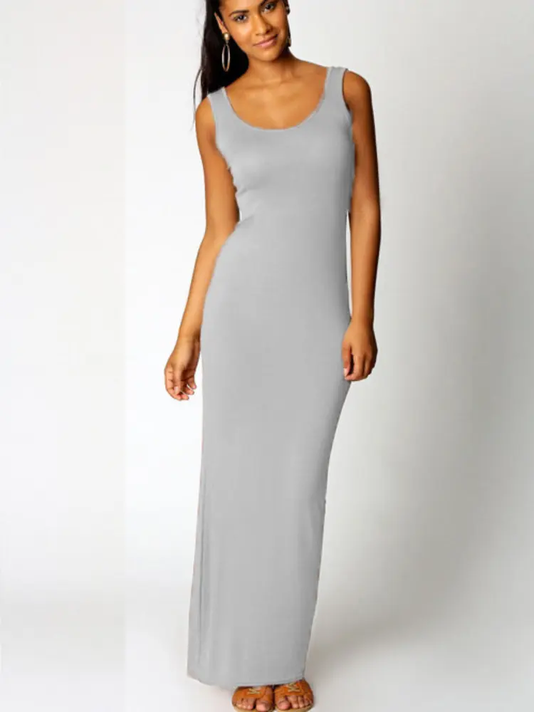 Sexy Solid Color Slim Bodycon Long Maxi Dress Women Elegant Sleeveless Skinny Dress Club Party Vestidos