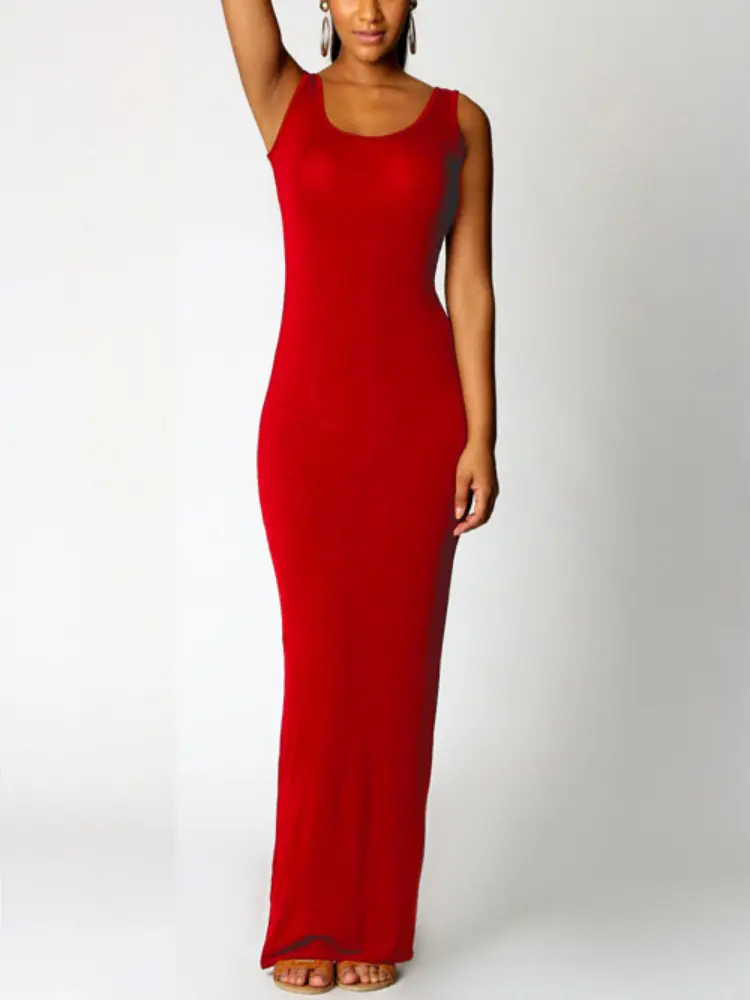 Sexy Solid Color Slim Bodycon Long Maxi Dress Women Elegant Sleeveless Skinny Dress Club Party Vestidos