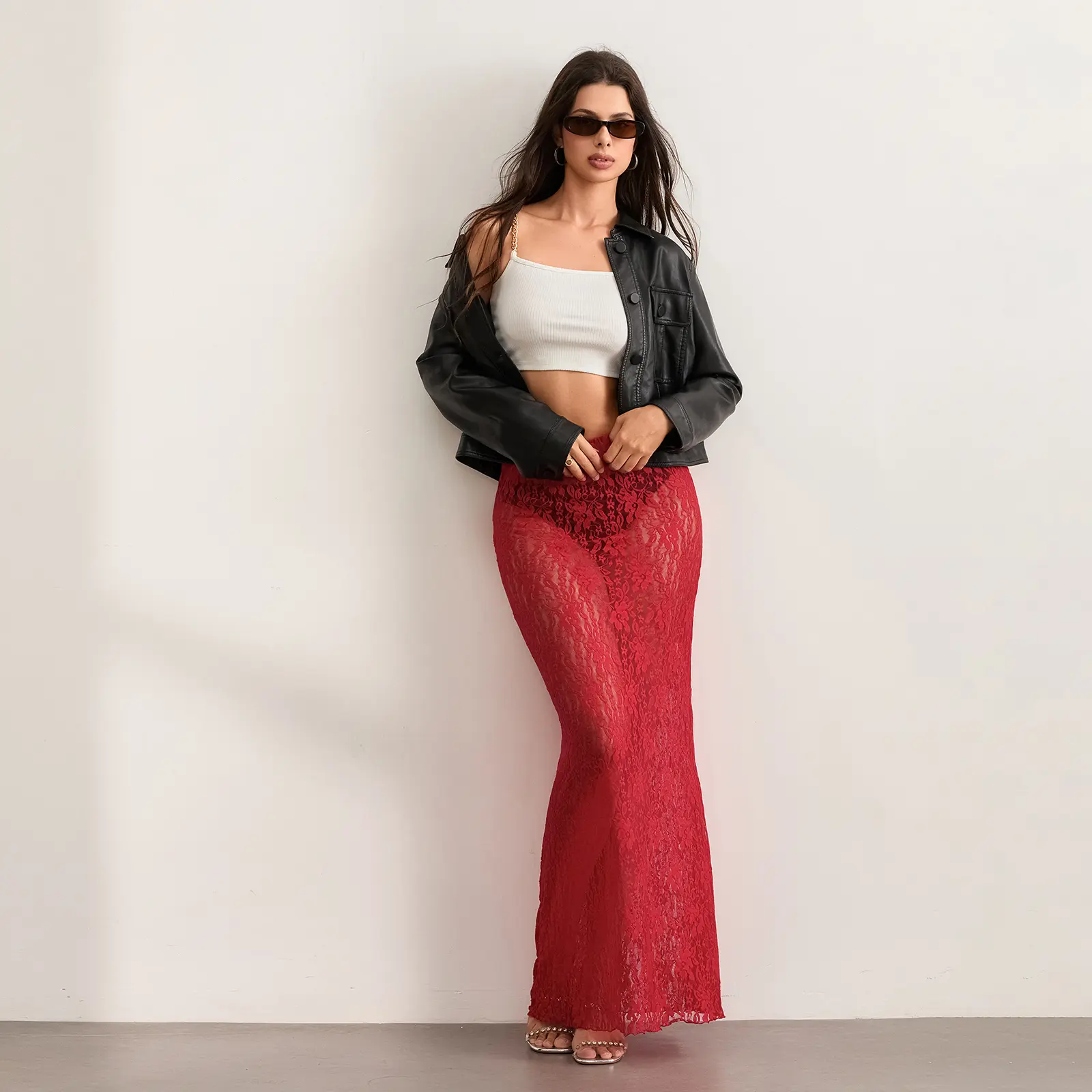 Women Sexy Sheer Lace Maxi Skirts Female Summer Boho See Through Bodycon Long Skirts for Party Club Streetwear Y2K Fairy Clothes