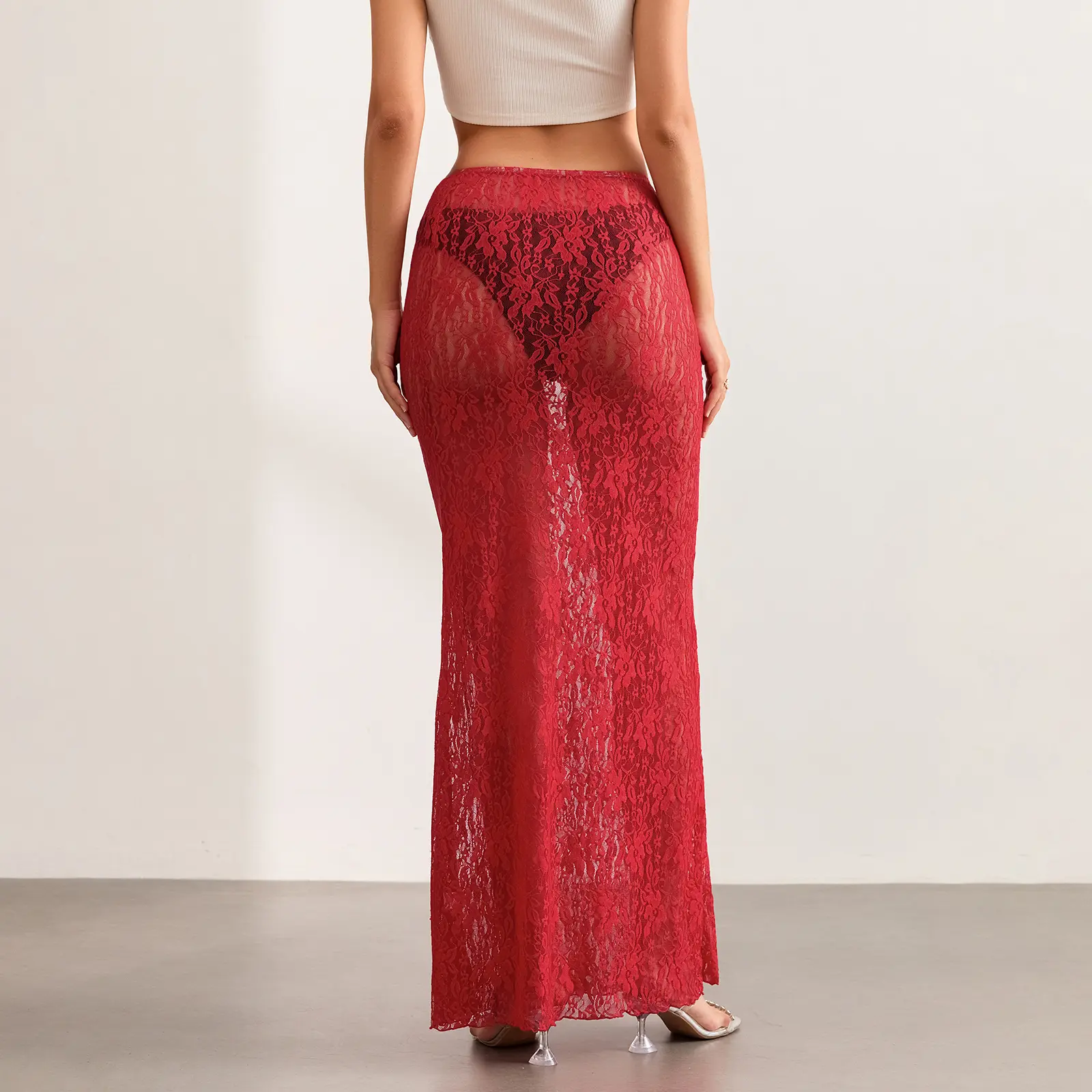 Women Sexy Sheer Lace Maxi Skirts Female Summer Boho See Through Bodycon Long Skirts for Party Club Streetwear Y2K Fairy Clothes
