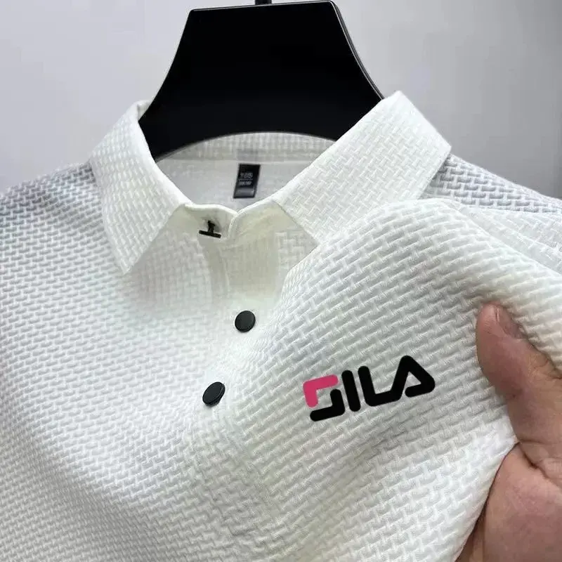 Men's POLO shirt Golf 2025 Summer Trendy quality men's short-sleeved Polo shirt, ice silk screen printed flower stopper, busines