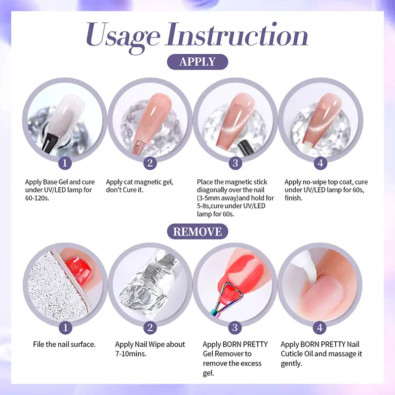 BORN PRETTY 10ml Purple Black Green Cat Magnetic Gel Ultra Shine Semi Permanent Soak Off UV Gel Summer Nail Art Varnish