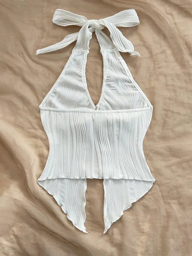 Sexy V-neck Halter Neck Crop Top for Women Summer Sleeveless Solid Split Backless Top Y2K Clothes