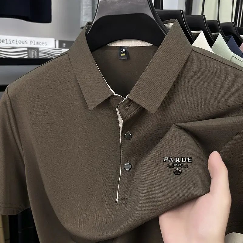 New luxury brand men's short sleeved polo shirt summer hot selling fashion boutique crown badge design golf top casual T-shirt