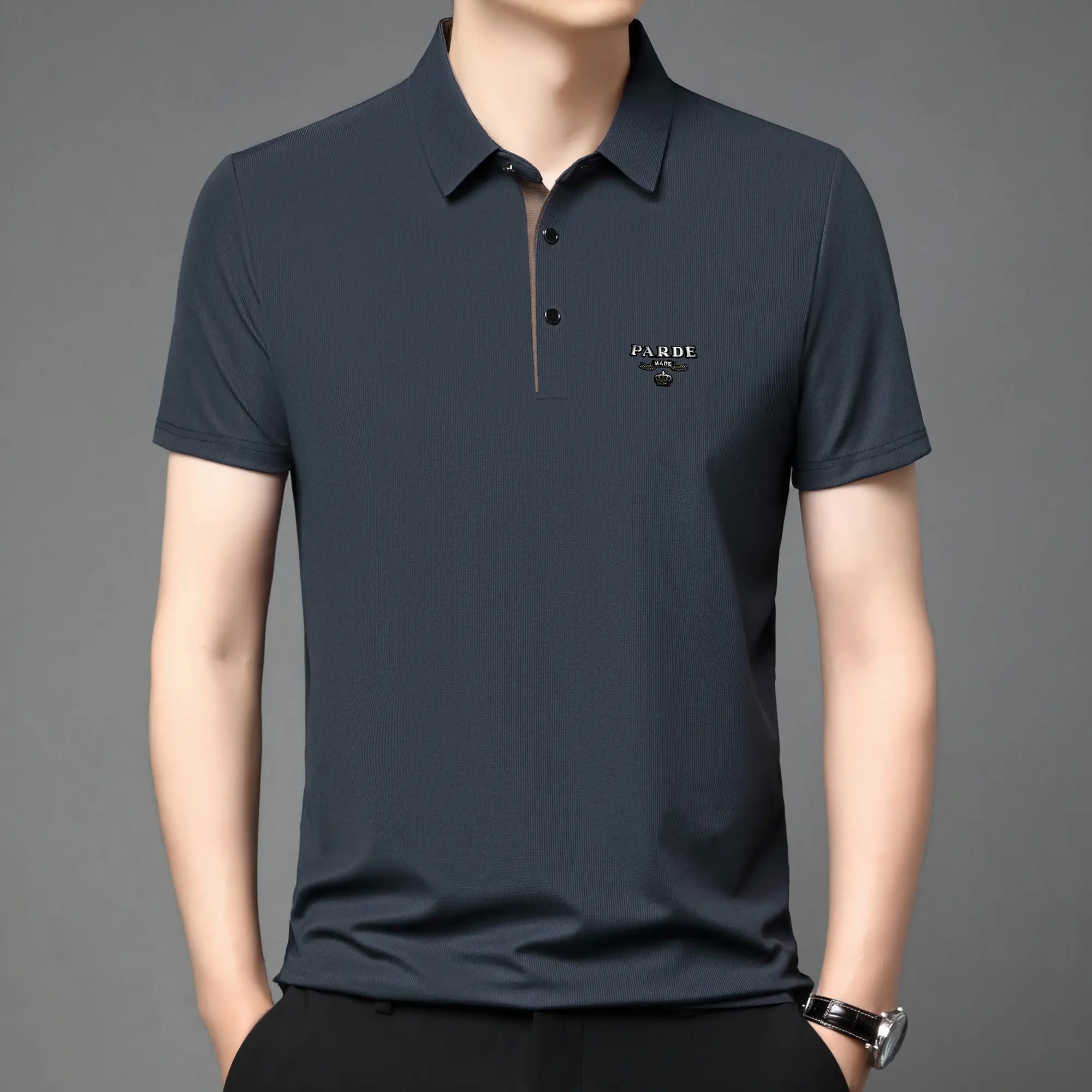 New luxury brand men's short sleeved polo shirt summer hot selling fashion boutique crown badge design golf top casual T-shirt