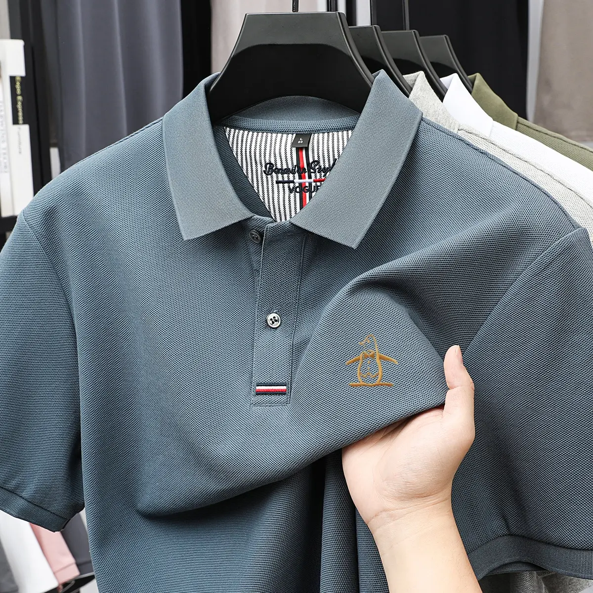 100% pure cotton summer new men's short sleeved polo shirt design high-end brand penguin embroidery business comfortable T-shirt