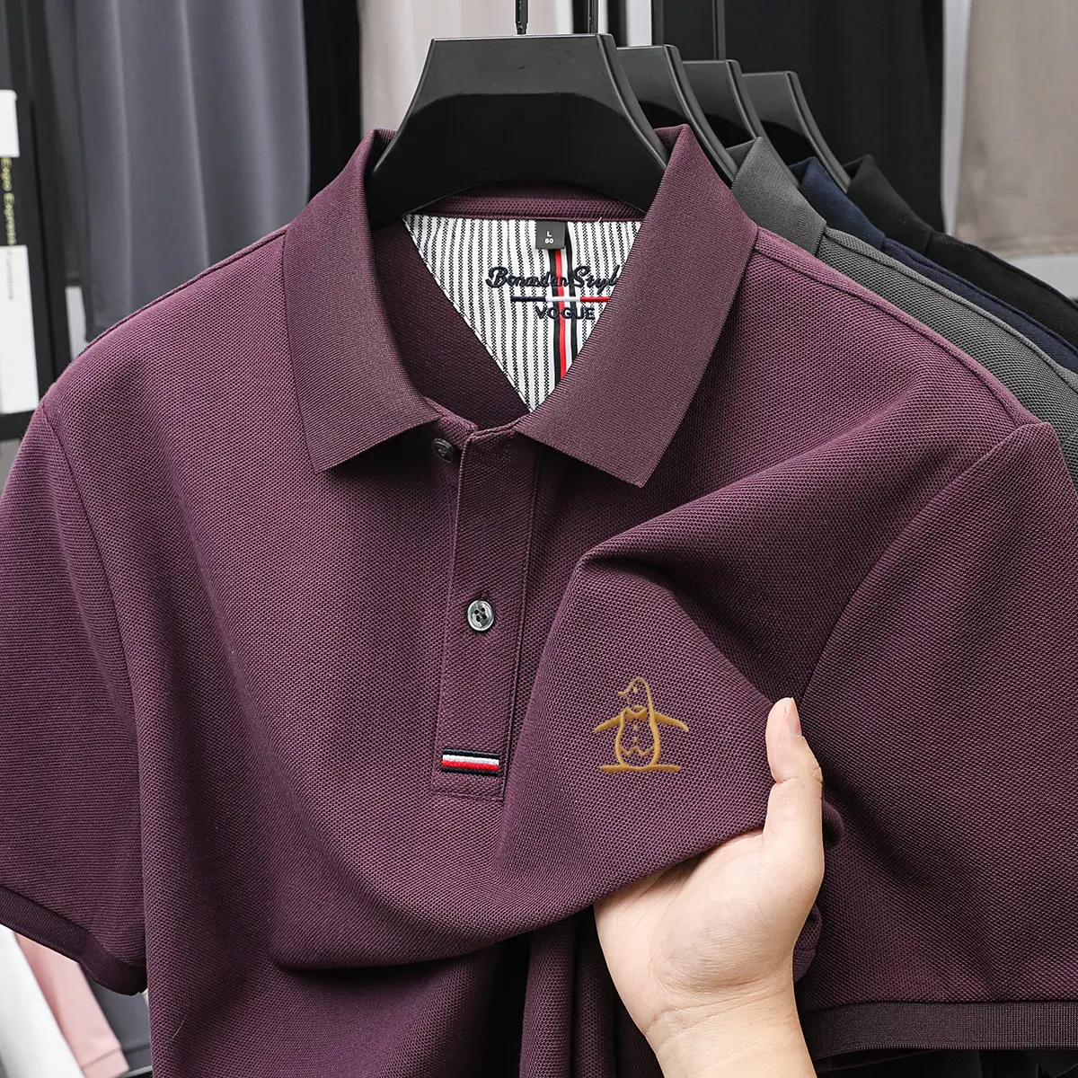 100% pure cotton summer new men's short sleeved polo shirt design high-end brand penguin embroidery business comfortable T-shirt