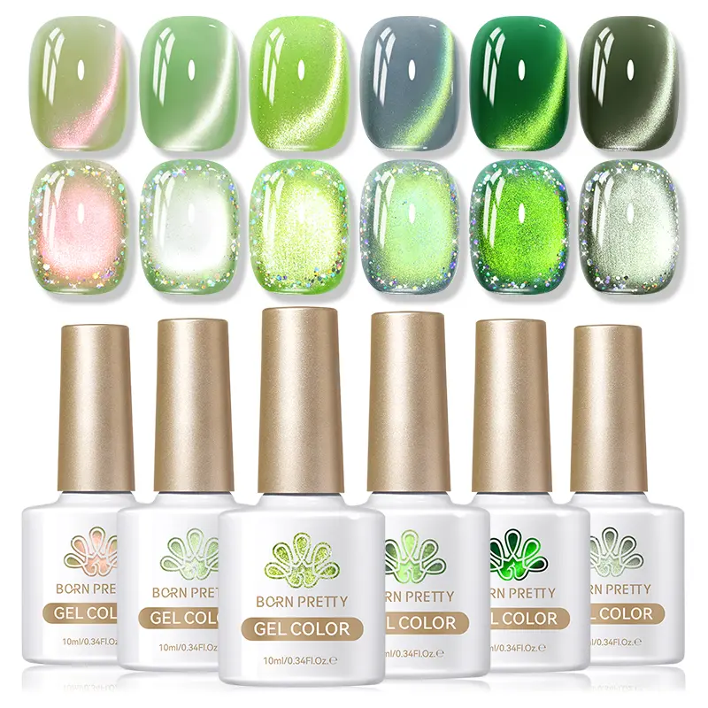 BORN PRETTY 10ml Green Summer Colored Cat Magnetic Gel Nail Polish Auroras Glitter Shine Soak Off UV Nail Art Syrup Varnish