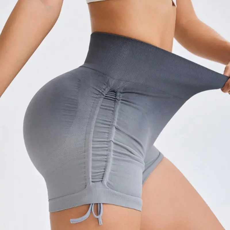 Women's Gradient Drawstring Sports Shorts Summer Gym High Waist  Butt Liftting Elastic Slimming Shorts Yoga Fitness Leggings