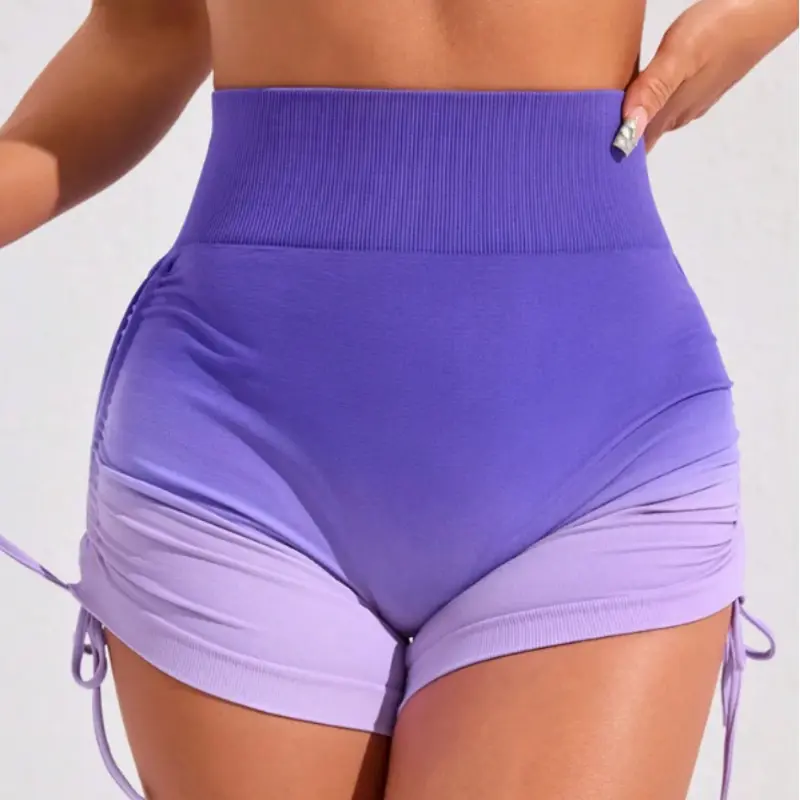 Women's Gradient Drawstring Sports Shorts Summer Gym High Waist  Butt Liftting Elastic Slimming Shorts Yoga Fitness Leggings