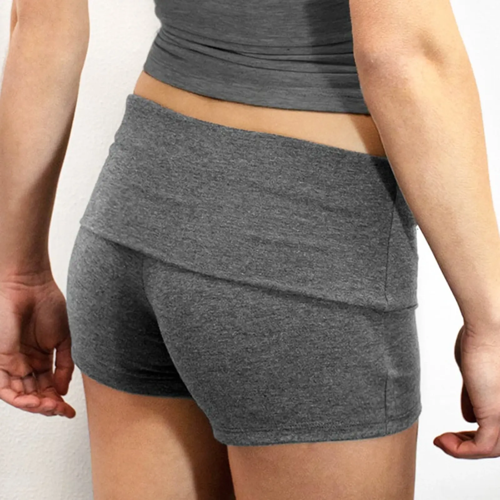 Summer Slim Yoga Shorts Women Casual Solid Color Fold Over Low Waist Lounge Shorts