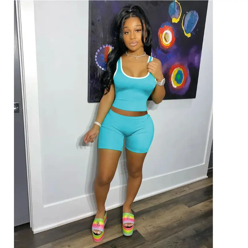 2024 European and American Women's Fashion Sexy Sports Solid Color Tank Top Shorts Set