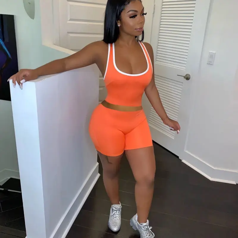 2024 European and American Women's Fashion Sexy Sports Solid Color Tank Top Shorts Set