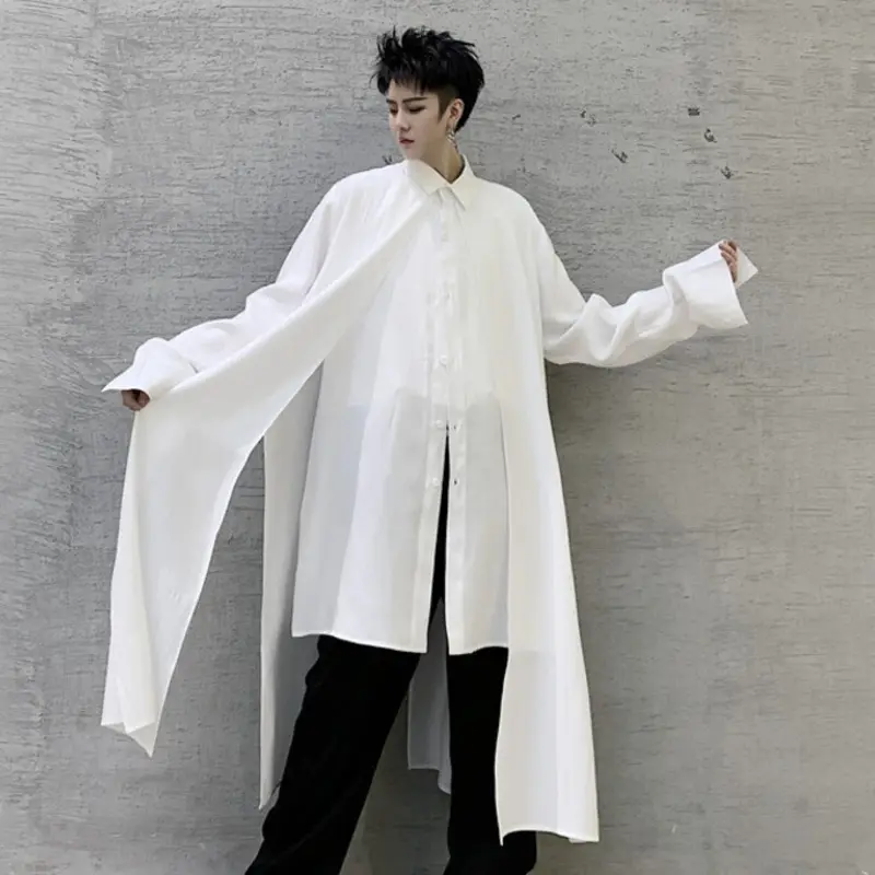 IEFB Men's Wear Fake Two-piece Knee Length Patchwork Shirt Long Sleeve Design New Spring Trendy Male Irregular Tops 9Y1338