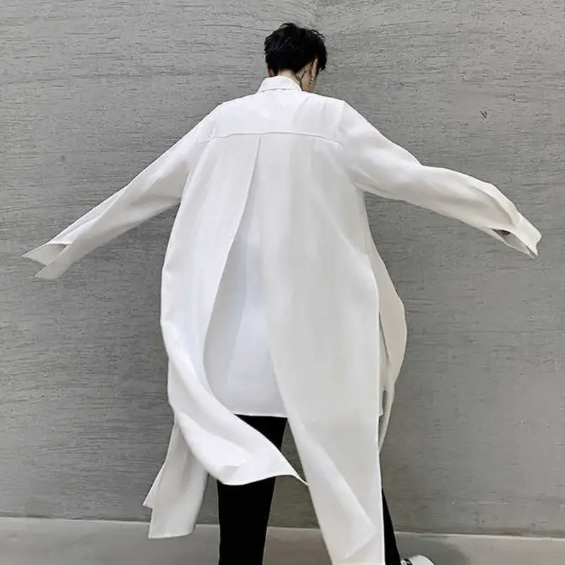 IEFB Men's Wear Fake Two-piece Knee Length Patchwork Shirt Long Sleeve Design New Spring Trendy Male Irregular Tops 9Y1338
