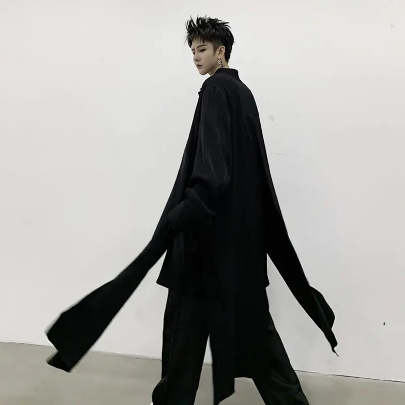 IEFB Men's Wear Fake Two-piece Knee Length Patchwork Shirt Long Sleeve Design New Spring Trendy Male Irregular Tops 9Y1338