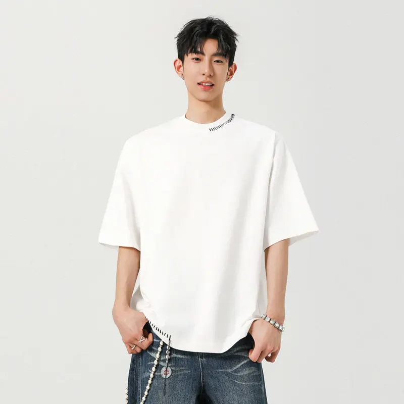 IEFB Niche Design Men's Tees Round Collar Hand-sewn Thread Contrast Color Casual Clothing Short Sleeved Loose Male Tops 9W2876