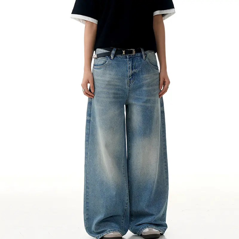 IEFB New Fashion Men's Wear Denim Pants Washed Bamboo Joint Pattern Baggy Men Loose Wide Leg Jeans Oversized Distressed 9W3002
