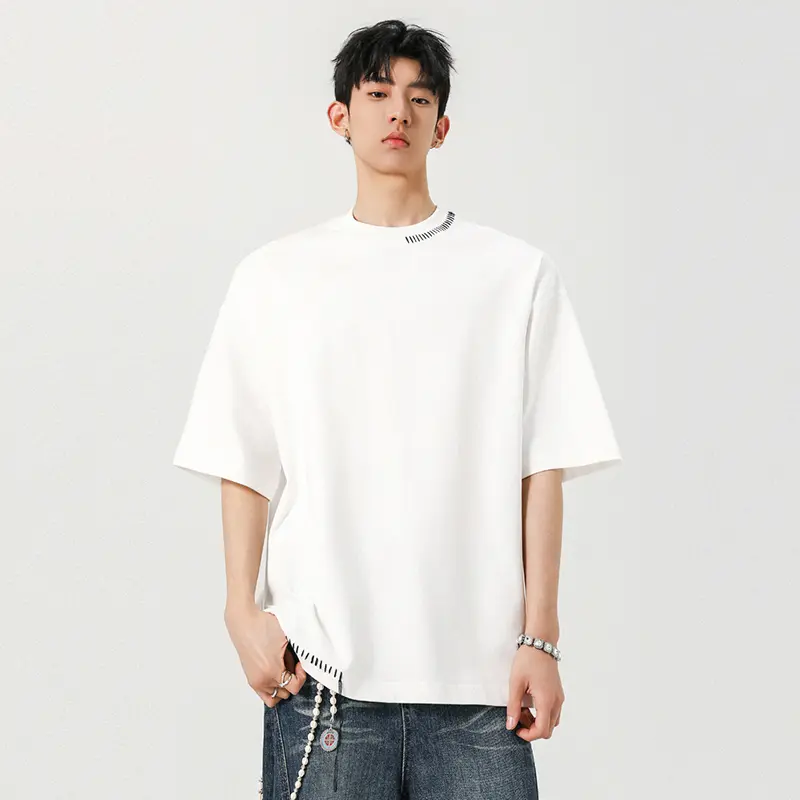 IEFB Niche Design Men's Tees Round Collar Hand-sewn Thread Contrast Color Casual Clothing Short Sleeved Loose Male Tops 9W2876