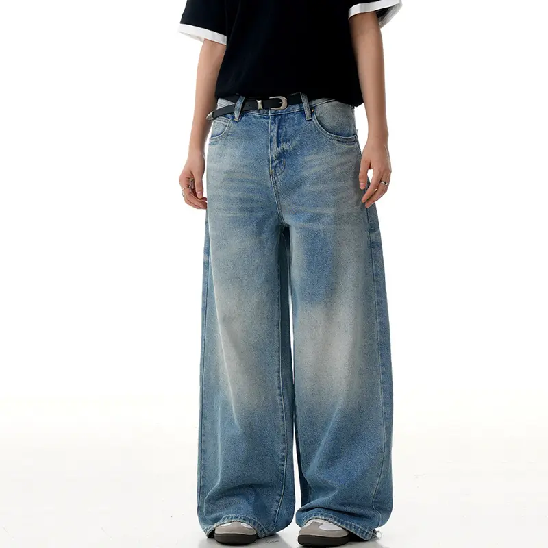 IEFB New Fashion Men's Wear Denim Pants Washed Bamboo Joint Pattern Baggy Men Loose Wide Leg Jeans Oversized Distressed 9W3002