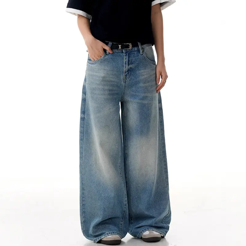 IEFB New Fashion Men's Wear Denim Pants Washed Bamboo Joint Pattern Baggy Men Loose Wide Leg Jeans Oversized Distressed 9W3002